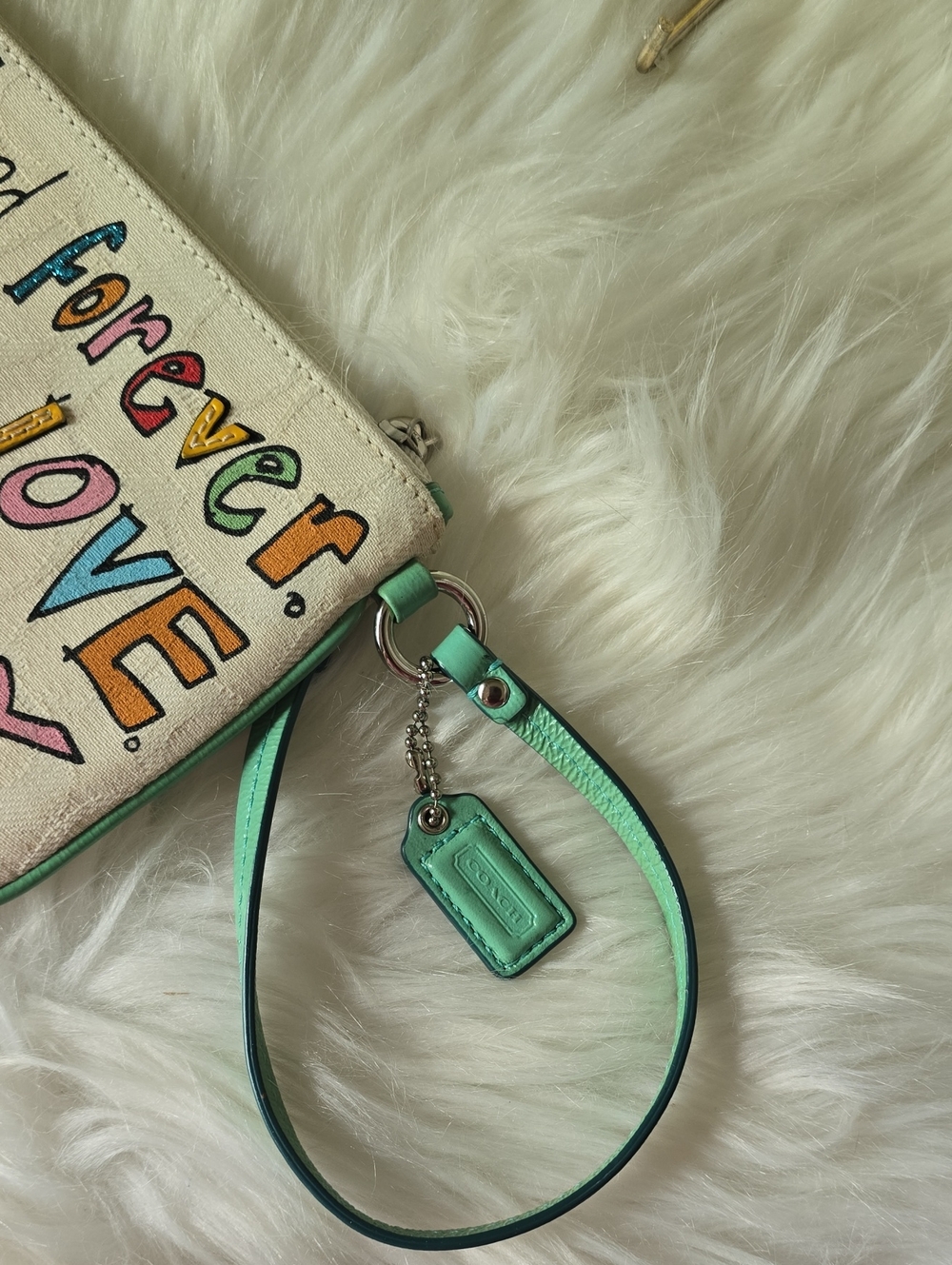 Coach POPPY Lettered Canvas Wristlet in Cream with Multicolor Raised Accents - Picture 8 of 16
